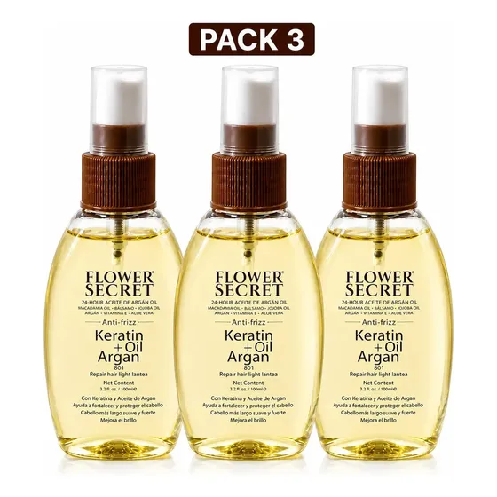 Pack 3 Aceite Argán + Keratina Cabello Anti Frizz 118ml