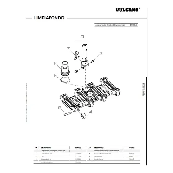 Barrefondo limpiafondo Vulcano pesado de 8 ruedas para piscina