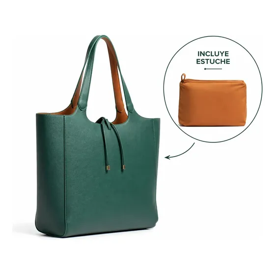 Cartera Shopper Reversible Verde Y Cafe Isadora
