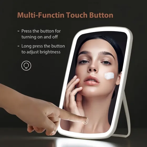 Espejo de Maquillaje LED con Pantalla Táctil Recargable