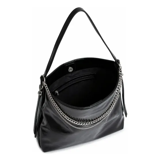Cartera Hobo Isadora Negra con Cadena y Flecos