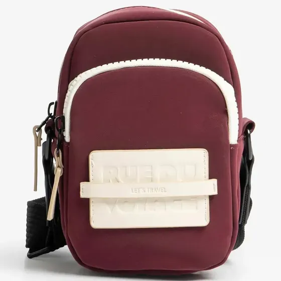 Pouch De Mujer Isadora Con Bolsillo Frontal Y Asa Regulable Burdeo Liso