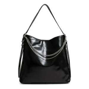 Cartera Hobo Isadora Negra con Cadena y Flecos