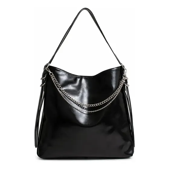 Cartera Hobo Isadora Negra con Cadena y Flecos