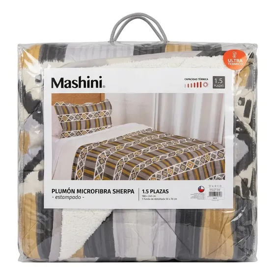 Cobertor Mashini Para Colchón 1.5 Plazas, Étnico Mustard