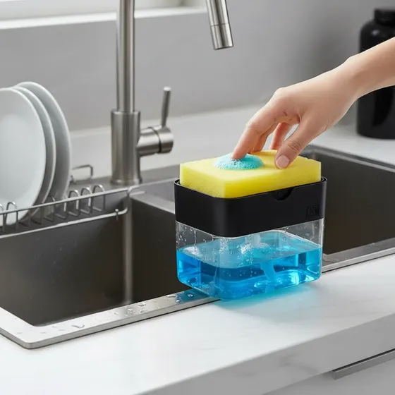 Dispensador De Jabón Con Porta Esponja Para Cocina