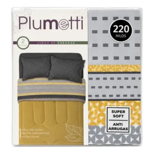 Juego De Sábanas Plumetti 2 Plazas 220 Hilos Gris Mostaza
