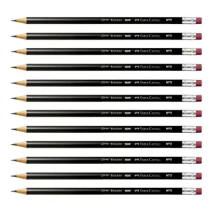 12 lápices de grafito redondos Faber-Castell Max n.º 2 con goma de borrar
