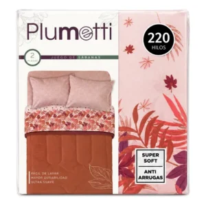 Juego De Sábanas Plumetti 2 Plazas 220 Hilos Rosado Floral