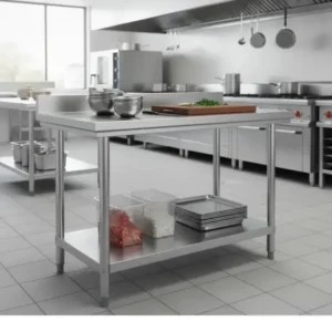 Mesón Mesa Acero Inoxidable 120x60cm Con Respaldo/ Ms