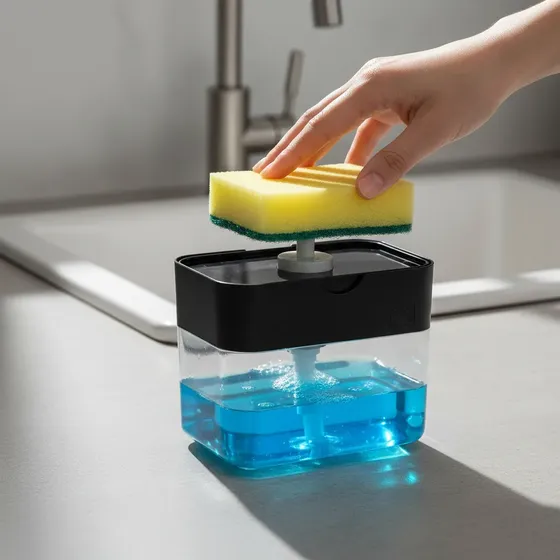 Dispensador De Jabón Con Porta Esponja Para Cocina