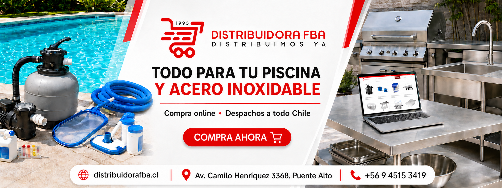 Distribuidora FBA: todo para tu piscina y acero inoxidable, con despacho a todo Chile