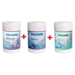 Pack cloro granulado, sube pH y baja pH Vulcano de 1 kg cada uno